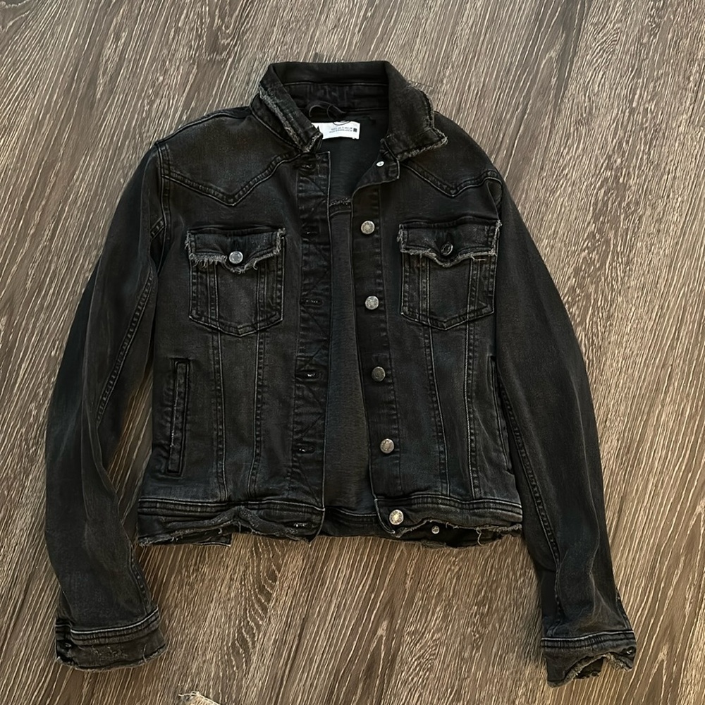 Zara black distressed jean jacket